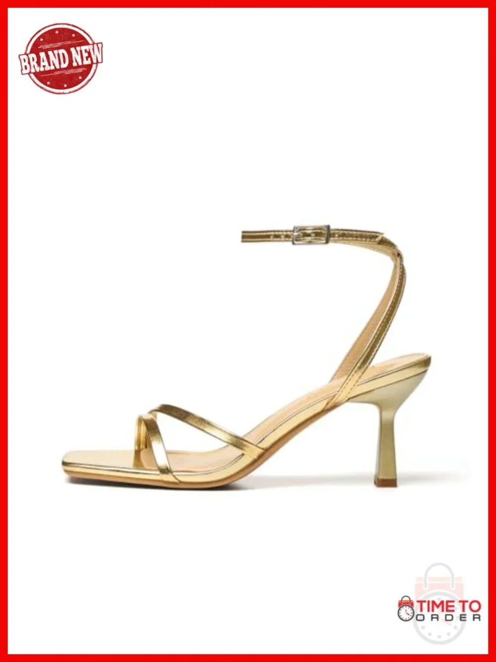 Strappy Heels Square Open Toe 2.76 Inch Stiletto Ankle Strap